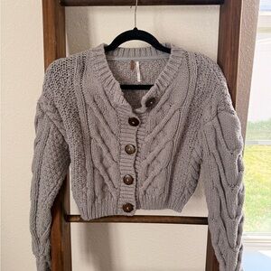 Free People Gray Cable Knit Cardigan
